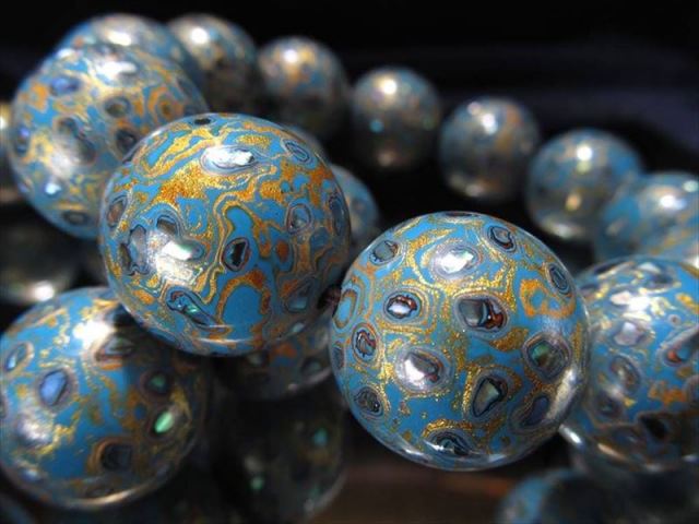 大漆螺鈿(らでん)ブレスレット 約20mm×12珠 ブルーカラー 無形文化遺産 