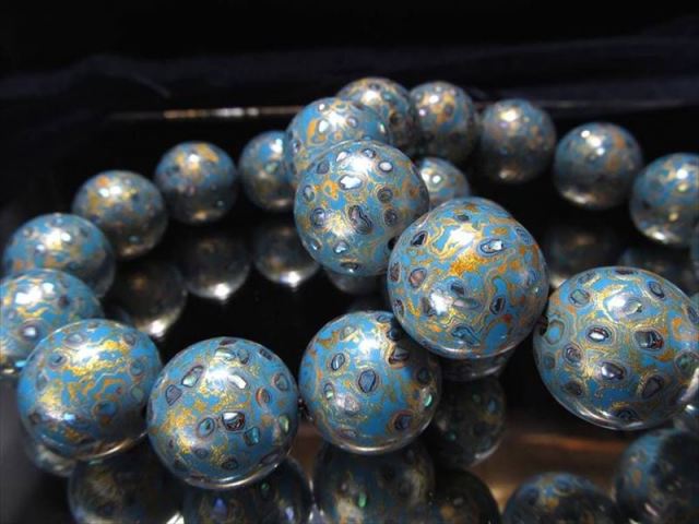 鮮やかな色彩❣️無形文化遺産❤︎ 20mm&15.5mm大漆螺鈿ブレスレット 大漆螺鈿(らでん)ブレスレット 約20mm×12珠 ブルーカラー 無形