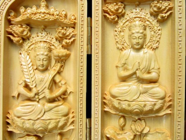 木彫り仏像置物 8面開き 5A極上繊細彫り 木彫り 観音 菩薩 仏像 置物 高さ約