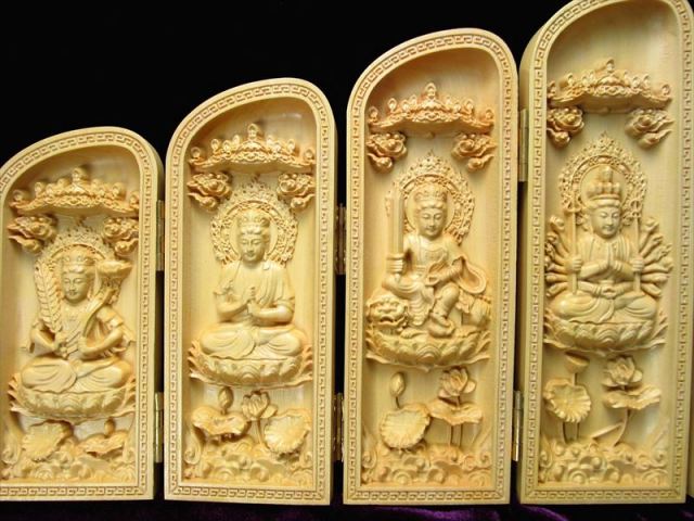 8面開き 5A極上繊細彫り 木彫り 観音 菩薩 仏像 置物 高さ約140mm 風水 