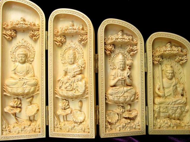 置物　木彫観音様 8面開き 5A極上繊細彫り 木彫り 観音 菩薩 仏像 置物 高さ約