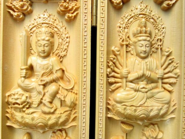 8面開き 5A極上繊細彫り 木彫り 観音 菩薩 仏像 置物 高さ約140mm 風水 