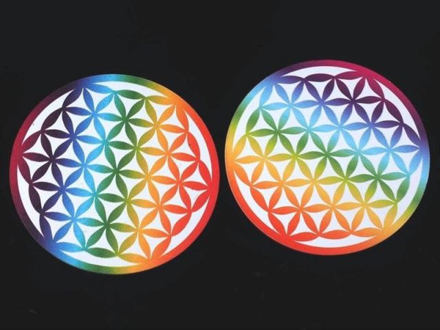 1個売り フラワーオブライフ(生命の花)デザイン 木製 コースター 直径約10cm 小物置きやインテリアにも Aタイプ