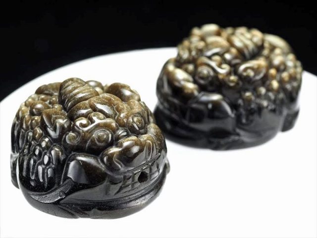 激安宣言 ゴールデンシャインオブシディアン（黒曜石） ぷっくり貔貅（ヒキュウ）タンブル Mサイズ 縦約32mm メキシコ産 geki-obG43