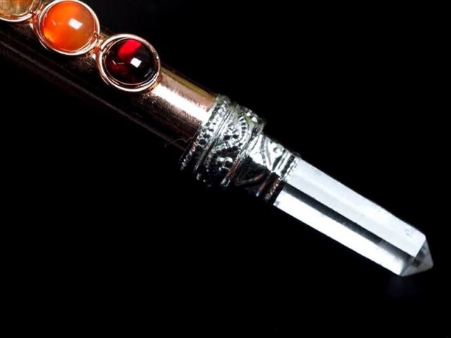 チャクラ対応 COPPER 銅 製 水晶マジックワンド 七つの宝石付き 全長約