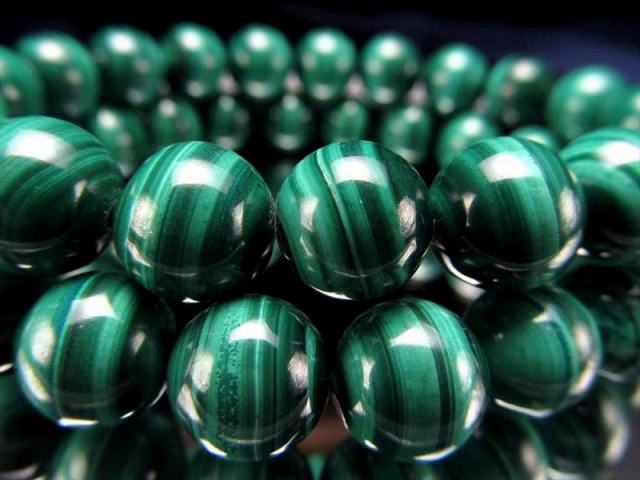 マラカイト 孔雀石 ブレスレット 約9.5mm×21珠前後 魔除け 邪気払い