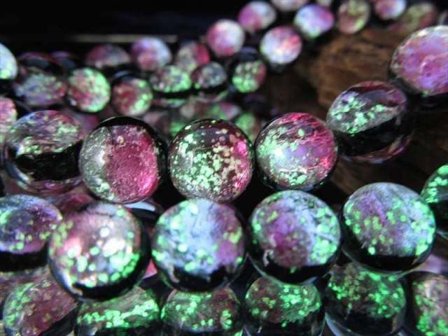 約12mm ピンク 蓄光ホタルガラス トンボ玉 とんぼ玉 ビーズ ラウンド型