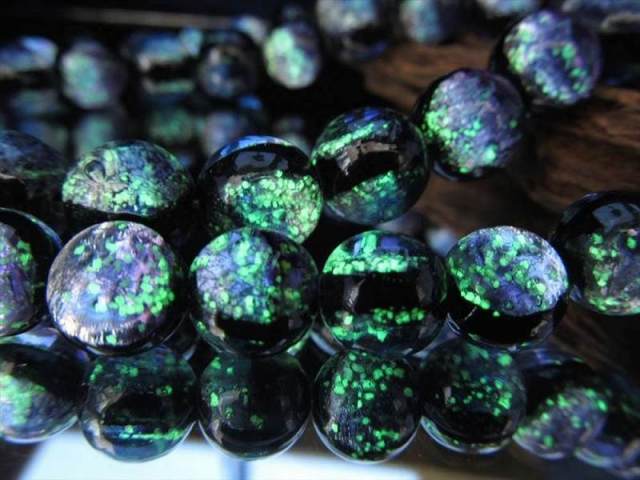 約10mm パープル 蓄光ホタルガラス トンボ玉 とんぼ玉 ビーズ ラウンド