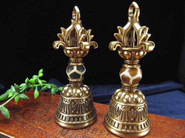 亀甲長寿天珠 金剛鈴 ガンター 縦約64mm 天珠×密教法具 厄除け 邪気払い 長命百歳 無病息災 事故防止 吉事招来 浄化 動画あり