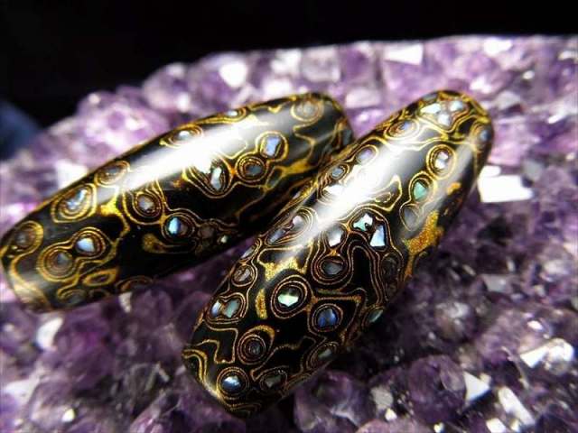 大漆螺鈿 らでん 天珠型ビーズ タイプE 長さ約33mm 1個売り 無形文化