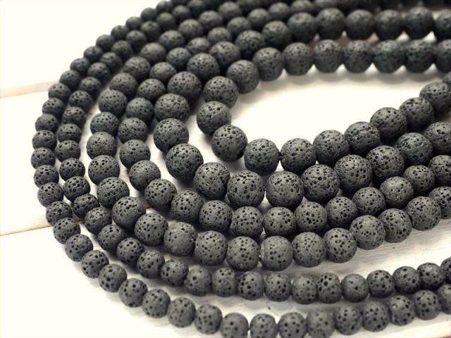 ラバストーン ラヴァストーン 溶岩石 約6mm珠 一連 約37cm-39cm 地球