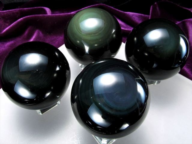 美麗4A【レインボー オブシディアン 丸玉】直径50mm-52mm 大人気丸玉 