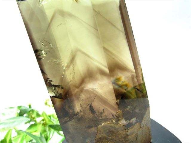 スーパーファントム 5A スモーキーシトリン ポイント 六角柱 置物 専用木製台付き 高さ約15cm 重さ504g 透明感抜群 黄水晶 11月の誕生石 一点もの ブラジル産