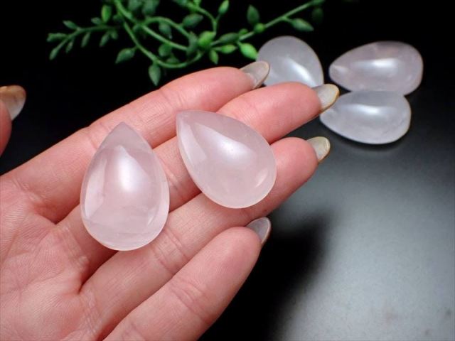 ローズクォーツ 紅水晶 ドロップ型タンブル 5個セット 縦約25mm-30mm