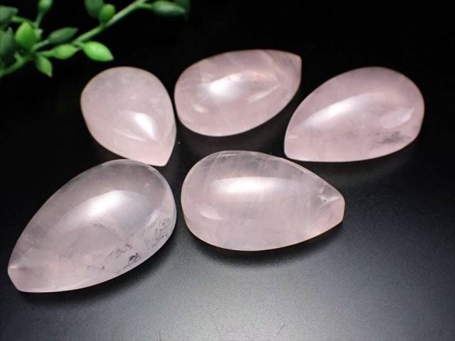 ローズクォーツ 紅水晶 ドロップ型タンブル 5個セット 縦約25mm-30mm