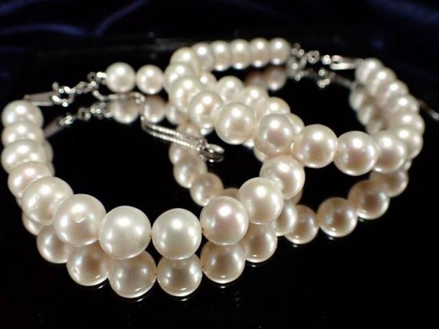 ホワイト 淡水パール ブレスレット アジャスター金具付き 約7mm-8mm しっとり艶やか なめらかなパールホワイトの輝き 健康と富の象徴 動画あり