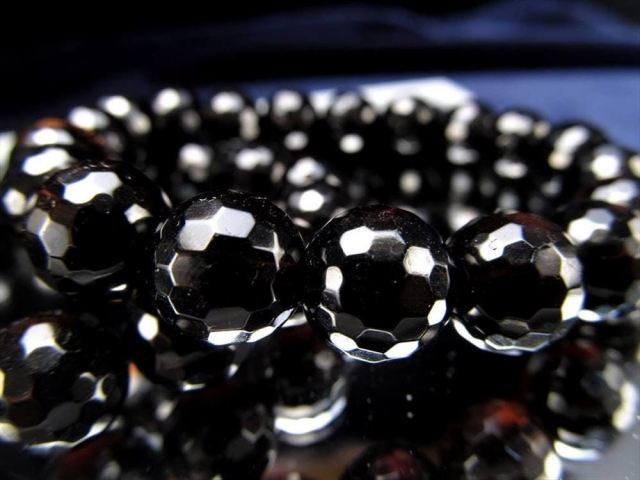 4A 黒水晶 ミラーボールカット ブレスレット 約10.5mm×19珠前後