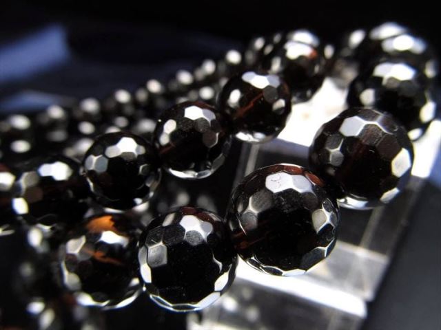 4A 黒水晶 ミラーボールカット ブレスレット 約10.5mm×19珠前後 極上多面カット 最強の魔除け 邪気払いの石 天然 モリオン チベット産