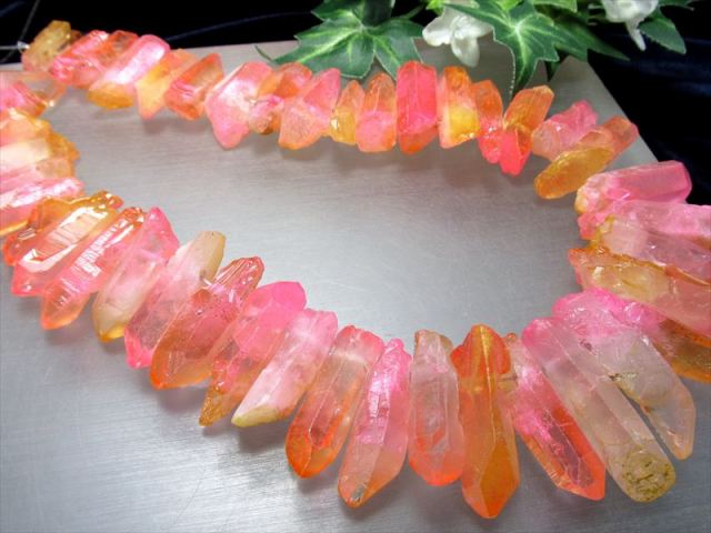 縦約20-50mm オレンジ&ピンク染色フロストタイプ ナチュラルポイント連