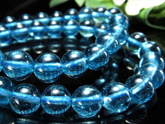 2A 鮮やか発色 スイスブルー 水晶(クォーツ) ブレスレット 約8mm-8.5mm 