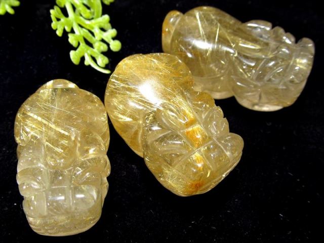 金運UPのお守り ゴールドルチル ヒキュウ 貔貅 タンブル 1個売り 重さ3g-4g 財運の象徴 煌めき金針 ブラジル産 パワーストーン 天然石