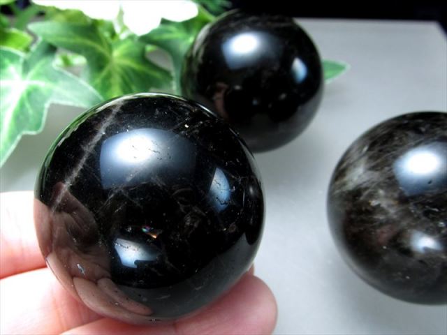 大人気 モリオンスフィア 2A 黒水晶 モリオン 丸玉 置物 直径約40mm 