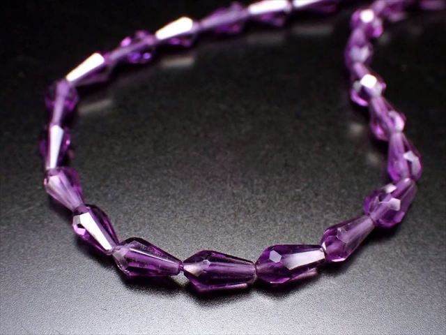 縦約4.5mm-6mm×横約3mm アメジスト ドロップカット 一連 約34-36cm 紫