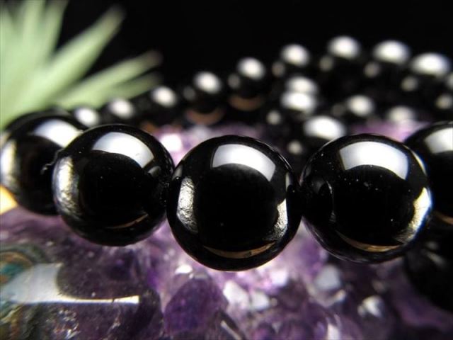 4A 黒水晶 ブレスレット 約14.5mm-15mm×15珠前後 天然チベットモリオン 動画あり チベット産