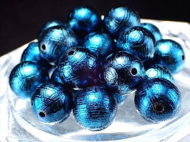 一粒売り 約8mm-8.5mm珠 メテオライト ギベオン ビーズ メタリックブルー 本物 隕石 希少レア サンプル鑑別済み ナミビア・ハルダブ州産