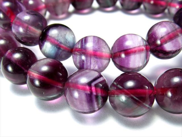 人気のファントム入り 2A+ 幻影ツートンフローライト 蛍石 ブレスレット 9.5mm-10mm×20珠前後 ブルーグリーンとパープルのバイカラー 天才の石