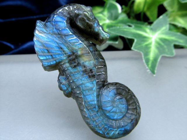 鮮やかシラー ラブラドライト タツノオトシゴ 彫刻置物 1個売り 重さ約