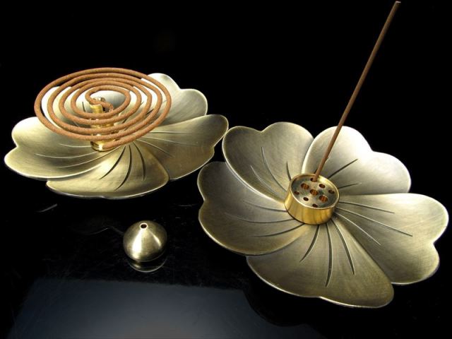 大輪のお香立て 花びら型 4点Set お香立て 銅製 スティックタイプとうずまきタイプ両方使える香立て 便利な4点セット 高品質 コッパー製 inmy パワーストーン