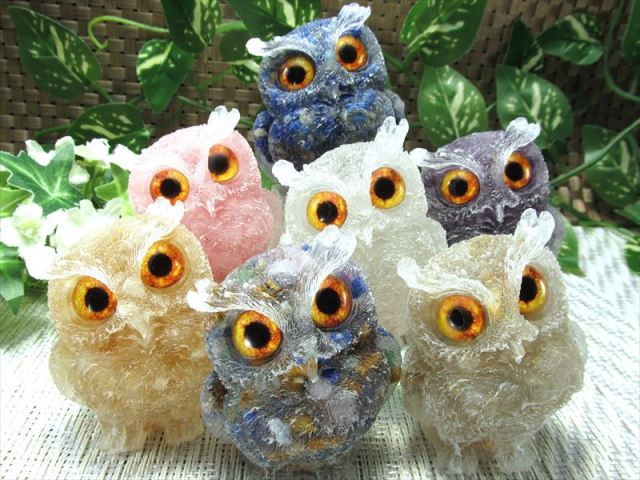 NEW天然石追加 選べる7種類 天然石サザレ入り フクロウ型 オルゴナイト 重さ約90g-100g 1個売り 天然水晶 ローズクォーツ アメジスト ゴールドルチル MIXストーン シトリン ラピスラズリ ふくろう 不苦労 縁起物