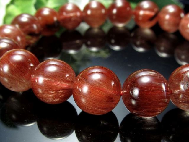 濃厚 4A レッドルチルクォーツ ブレスレット 10.5mm-11mm×19珠 透明赤