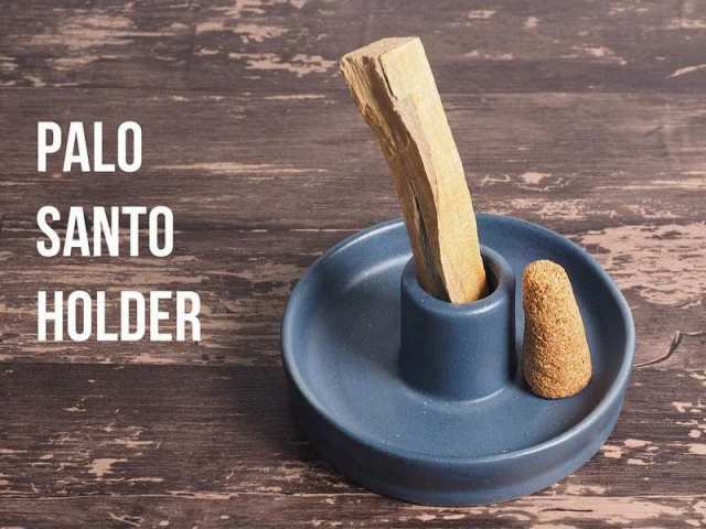 ブルー 陶器製 パロサントホルダー 直径約10.5cm 高さ約4.6cm パロサントスティックを中央に立てられるスマッジングプレート インセンスホルダー お香立て