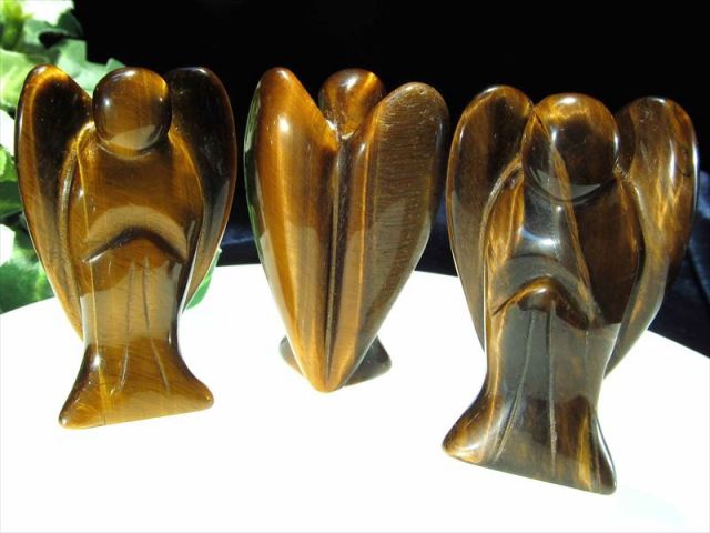 タイガーアイ エンジェル彫り 置物 1個売り 縦50mm前後 虎目石