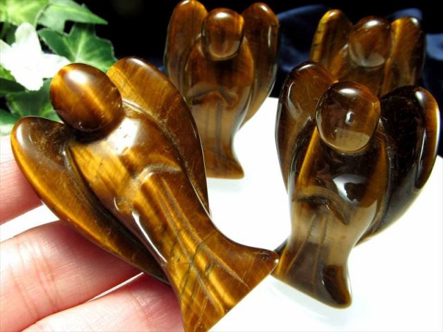 タイガーアイ エンジェル彫り 置物 1個売り 縦50mm前後 虎目石 