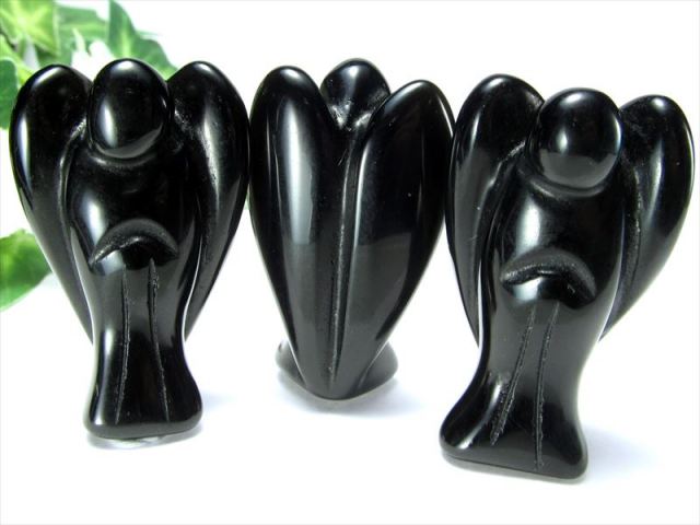 オブシディアン エンジェル彫り 置物】1個売り 縦40mm前後 黒曜石 オブシディアン エンジェル彫り 置物】1個売り 縦40mm前後 黒曜石