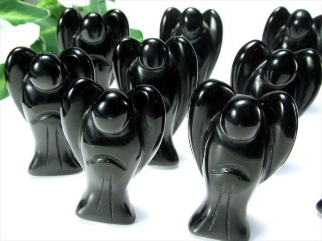 オブシディアン エンジェル彫り 置物】1個売り 縦40mm前後 黒曜石