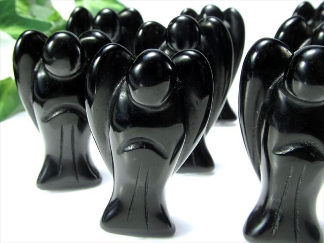 オブシディアン エンジェル彫り 置物】1個売り 縦40mm前後 黒曜石