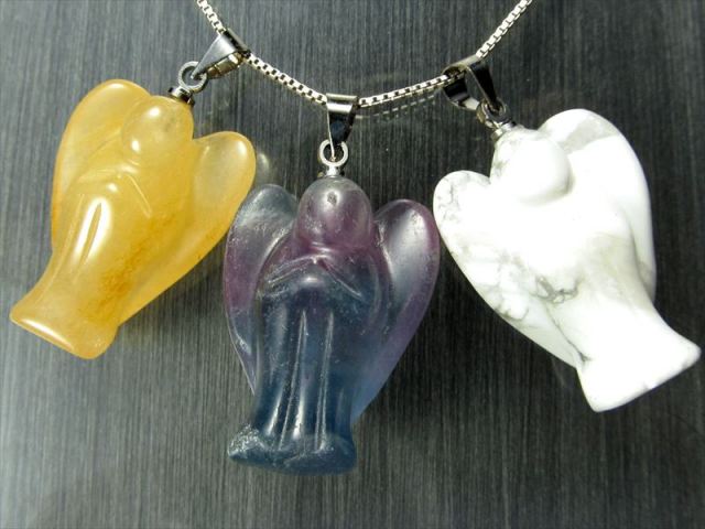 選べる5種類 天然石 エンジェル彫り ペンダントトップ 1個売り 約25