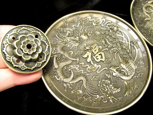 鳳凰と神龍 福が上がるお香立て 合金製 スティックタイプ コーンタイプ
