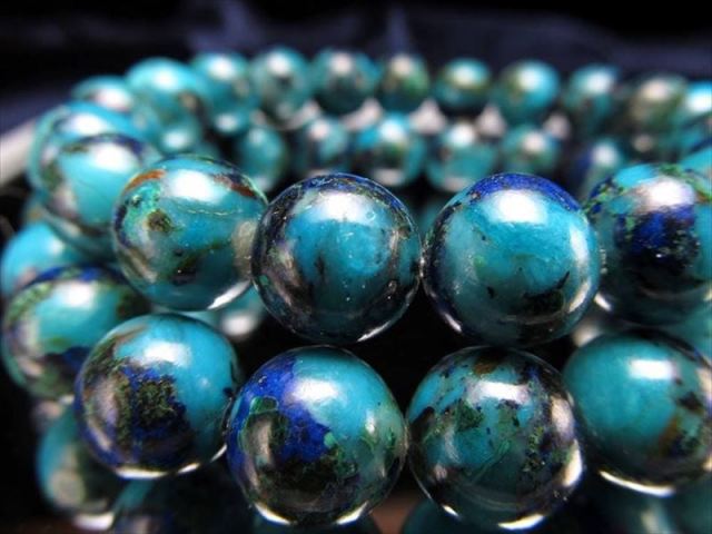 AAA シャッタカイト・イン・クリソコラ ブレスレット 10mm-10.5mm×20珠前後 マラカイト入りも シャタック石入り珪孔雀石 幸運と繁栄の象徴 コンゴ産