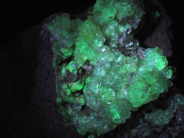 巨大サイズ 天然ハイアライト 玉滴石 オパール原石 最大幅約450mm 重さ735g ミステリアスストーン UVライトで神秘的な蛍光グリーン発色 独特な粒状集合結晶