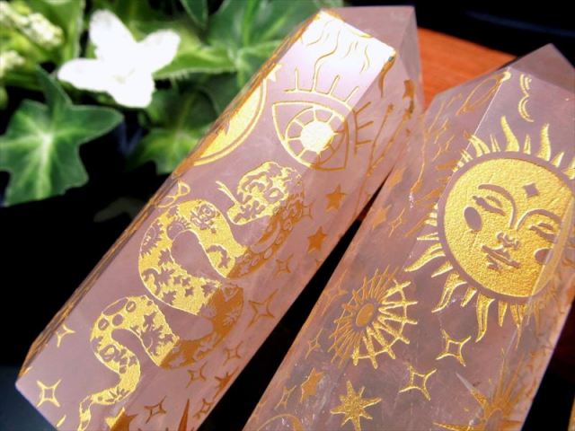 幻想的な模様入り ローズクォーツ ポイント 1個売り 約65g-80g 優しい