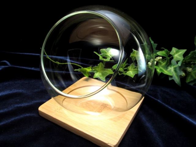 ボトリウム用 ガラスボトル 竹コースター付き ガラスの直径約120mm