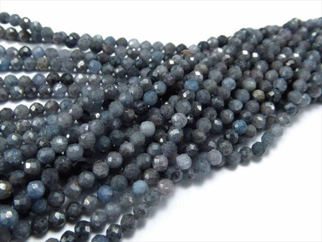 3A 極小サイズ サファイア ミラーカット 約2.5mm珠 一連 約38-40cm 穴径約0.4mm カット 極上 天然石 ビーズ ネックレスなどに ミャンマー産 パワーストーン