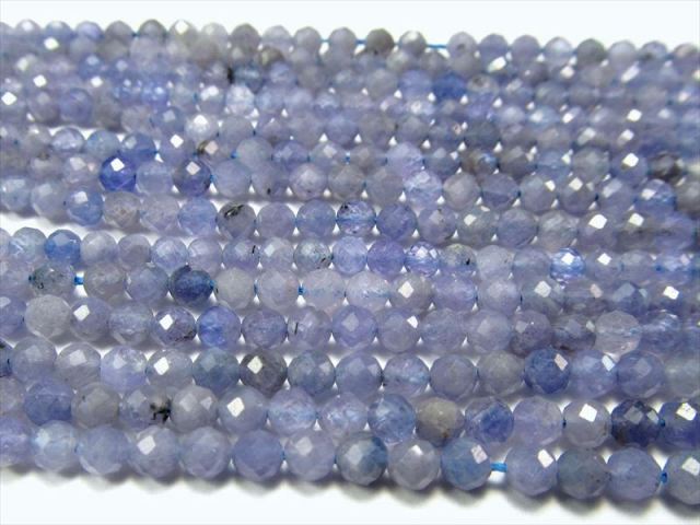 3A 極小サイズ タンザナイト カット 3mm-3.5mm珠 一連 約38-40cm ブルーゾイサイト 灰簾石 かいれんせき 黝簾石 ゆうれんせき タンザニア産 パワーストーン
