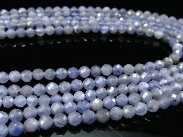 3A 極小サイズ タンザナイト カット 3mm-3.5mm珠 一連 約38-40cm