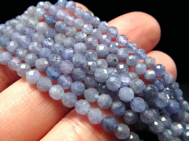 3A 極小サイズ タンザナイト カット 3mm-3.5mm珠 一連 約38-40cm